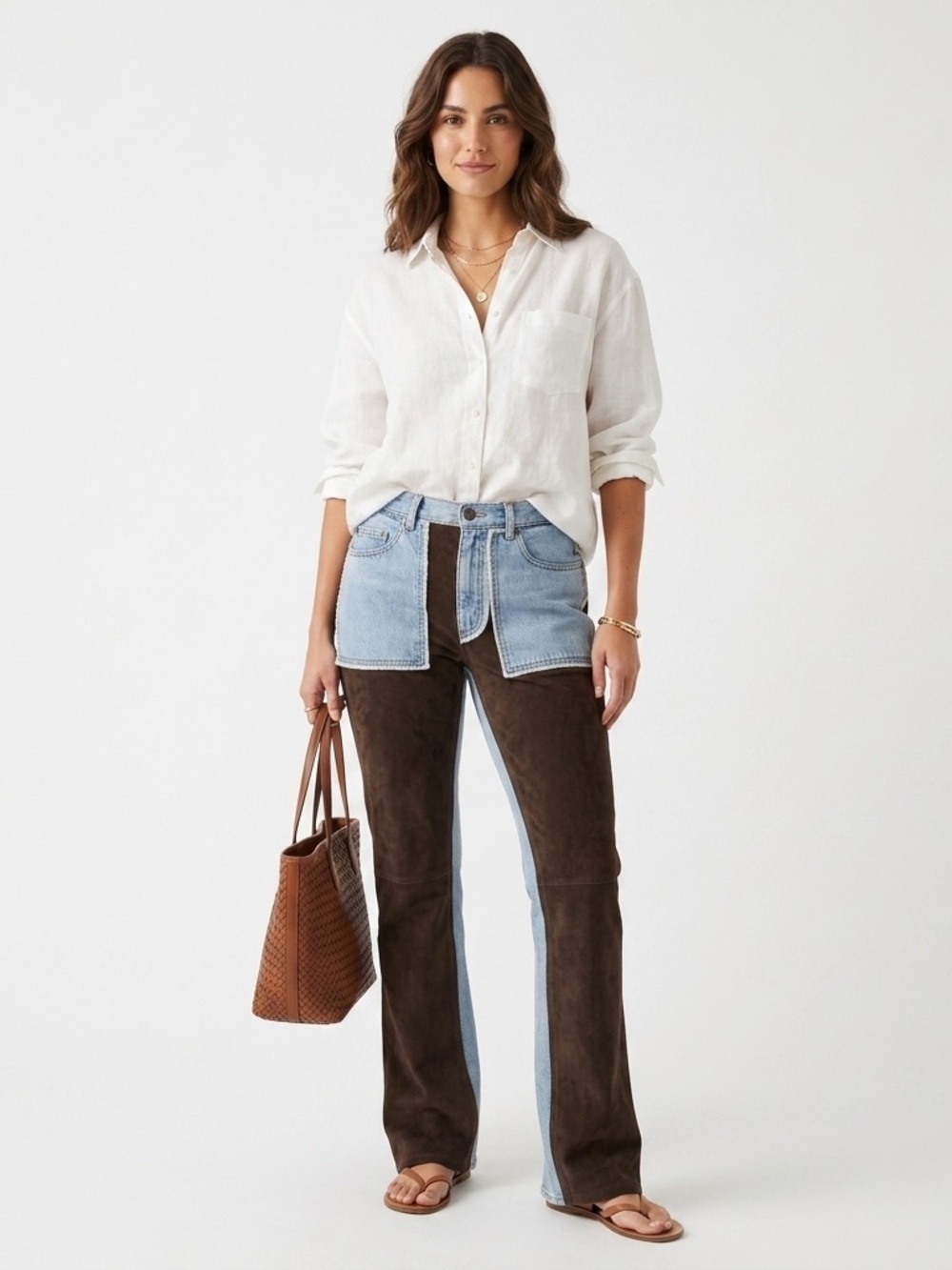 Just Cavalli Mixed Media Leather Panel Flare Jeans Size 32/ EU 46
